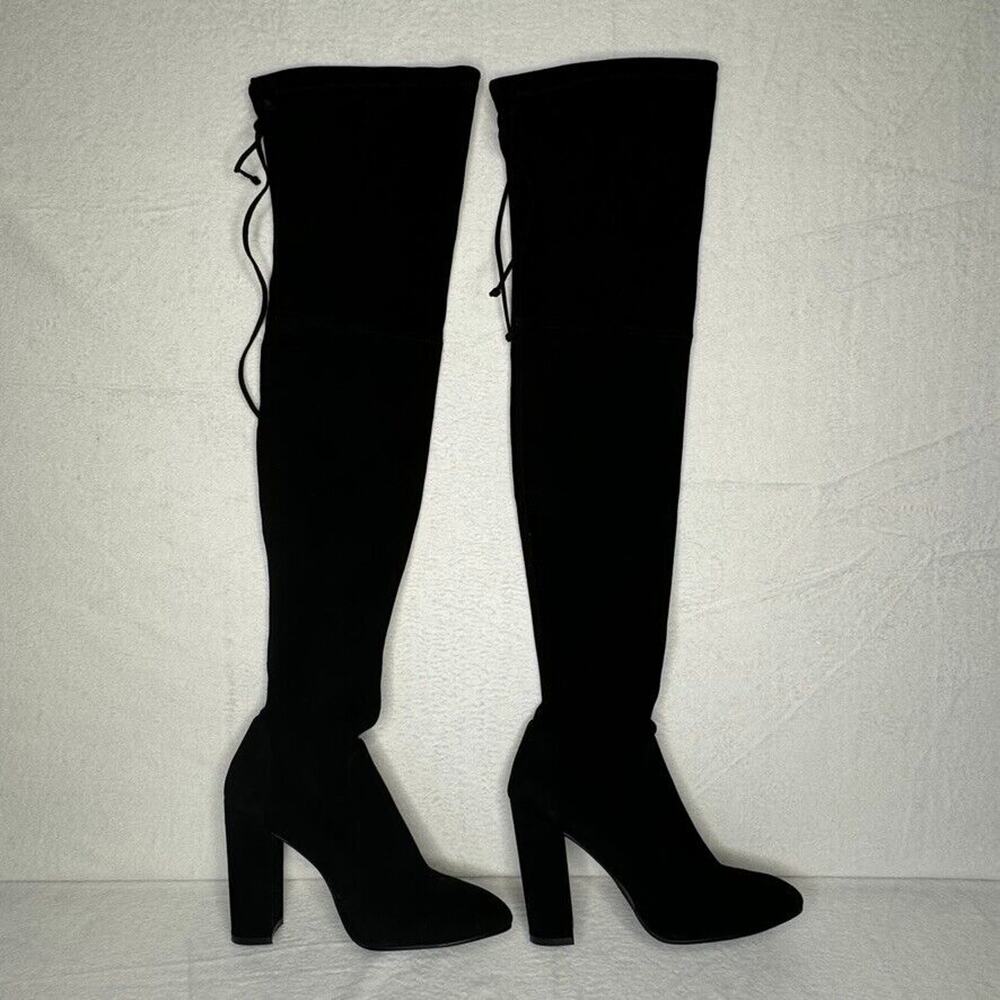 Stuart Weitzman Highland Boots Over Knee Size 9.5 Black Suede Leather MSRP $950